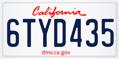 CA license plate 6TYD435