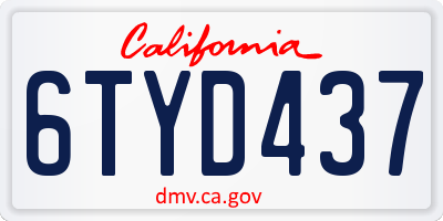 CA license plate 6TYD437