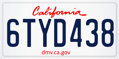 CA license plate 6TYD438