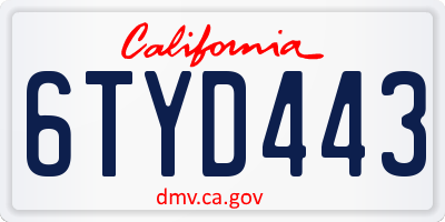 CA license plate 6TYD443