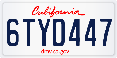CA license plate 6TYD447