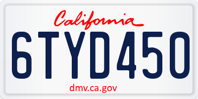 CA license plate 6TYD450