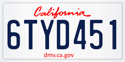 CA license plate 6TYD451