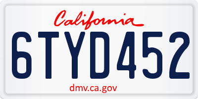 CA license plate 6TYD452