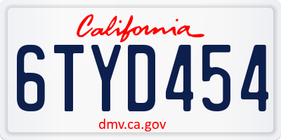 CA license plate 6TYD454