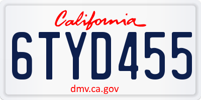 CA license plate 6TYD455