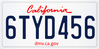 CA license plate 6TYD456