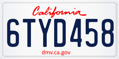 CA license plate 6TYD458