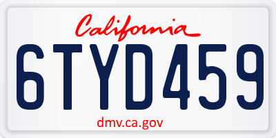 CA license plate 6TYD459