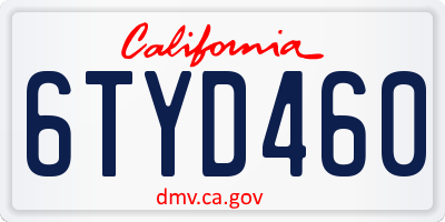 CA license plate 6TYD460