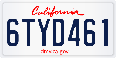 CA license plate 6TYD461