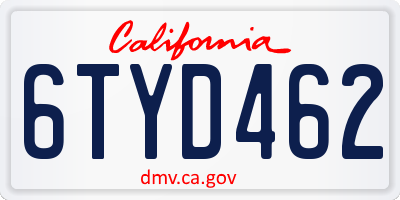 CA license plate 6TYD462