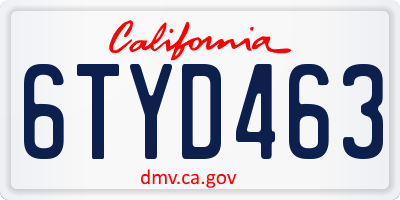 CA license plate 6TYD463