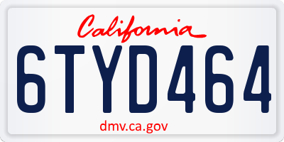 CA license plate 6TYD464