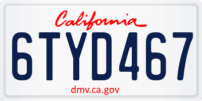 CA license plate 6TYD467