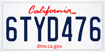 CA license plate 6TYD476