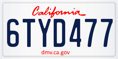 CA license plate 6TYD477