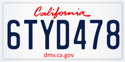 CA license plate 6TYD478