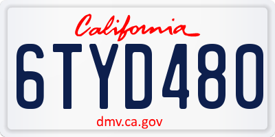 CA license plate 6TYD480