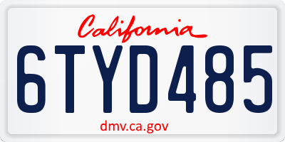 CA license plate 6TYD485