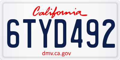 CA license plate 6TYD492