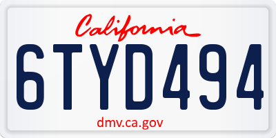 CA license plate 6TYD494