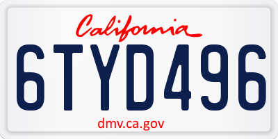 CA license plate 6TYD496