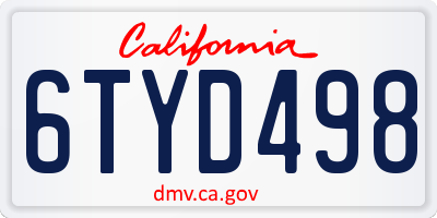 CA license plate 6TYD498