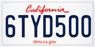 CA license plate 6TYD500