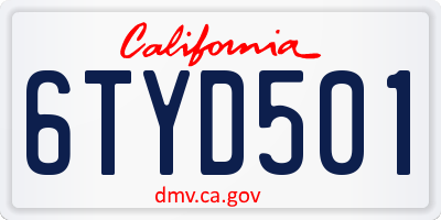 CA license plate 6TYD501