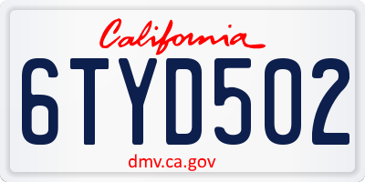 CA license plate 6TYD502