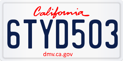 CA license plate 6TYD503