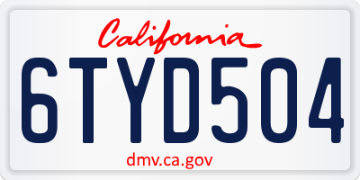 CA license plate 6TYD504