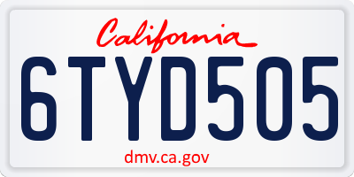 CA license plate 6TYD505
