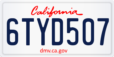 CA license plate 6TYD507