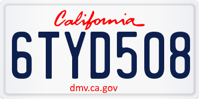 CA license plate 6TYD508