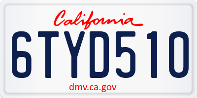 CA license plate 6TYD510