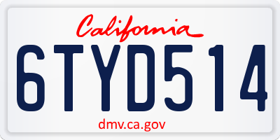 CA license plate 6TYD514