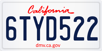 CA license plate 6TYD522