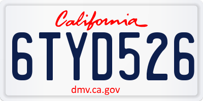 CA license plate 6TYD526