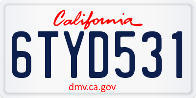CA license plate 6TYD531