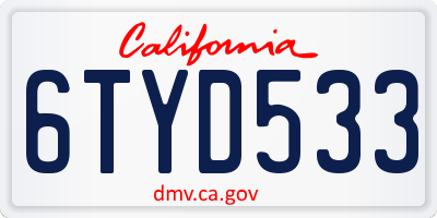 CA license plate 6TYD533