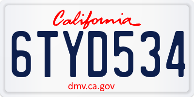 CA license plate 6TYD534