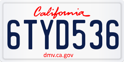 CA license plate 6TYD536