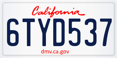 CA license plate 6TYD537
