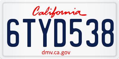 CA license plate 6TYD538
