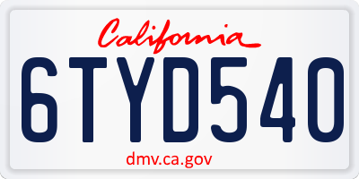 CA license plate 6TYD540