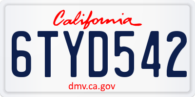 CA license plate 6TYD542