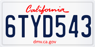 CA license plate 6TYD543