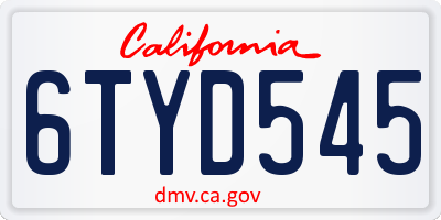 CA license plate 6TYD545